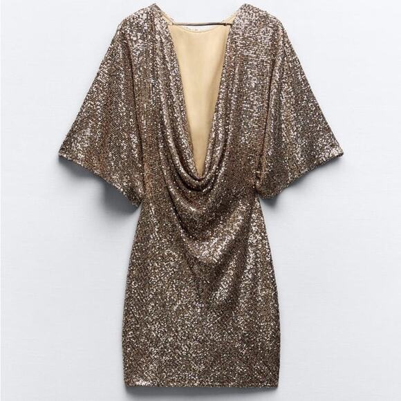 ZARA BLOGGER FAVORITE SHORT SEQUIN DRESS - Picture 11 of 16
